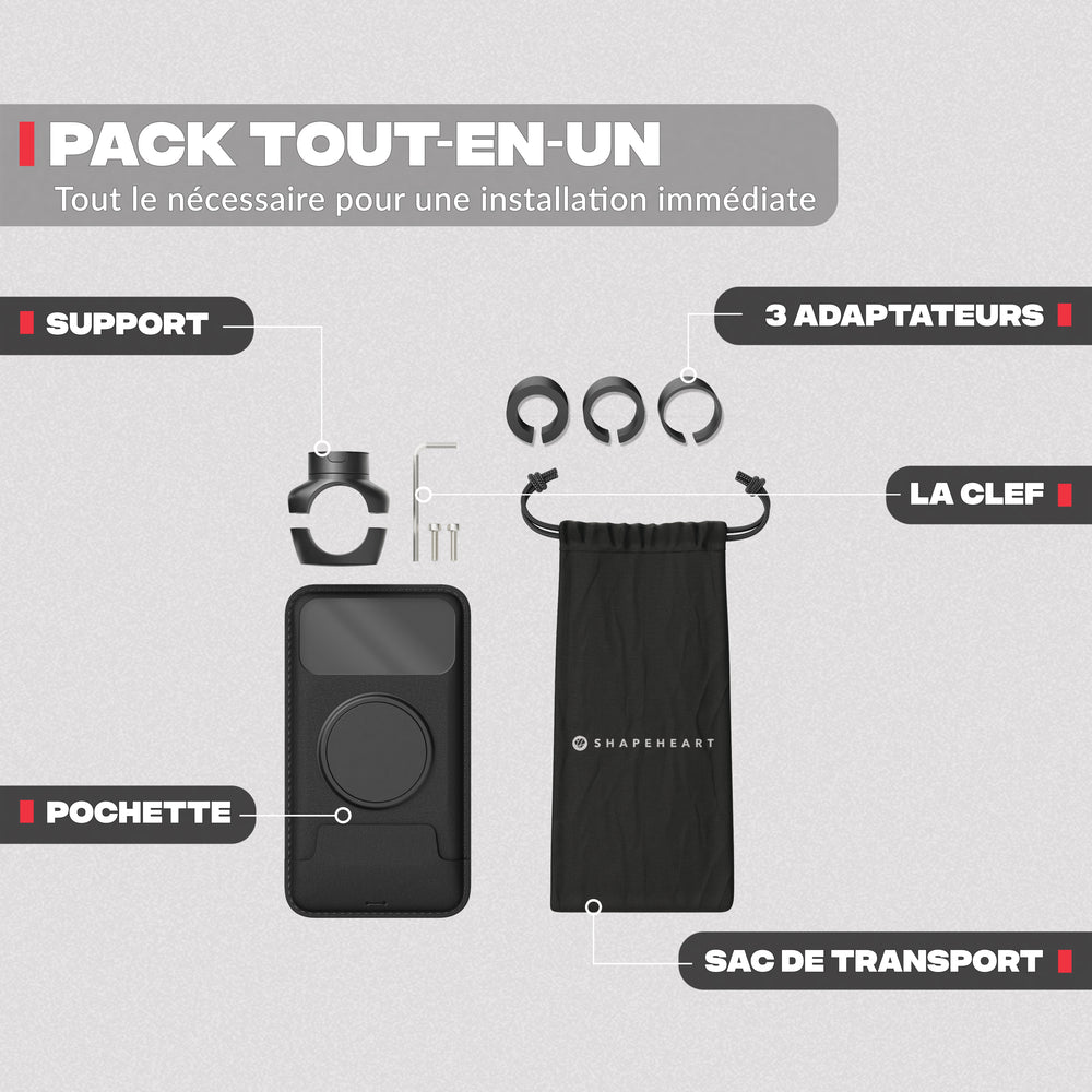 Contenu du pack – Support téléphone vélo PRO Shapeheart