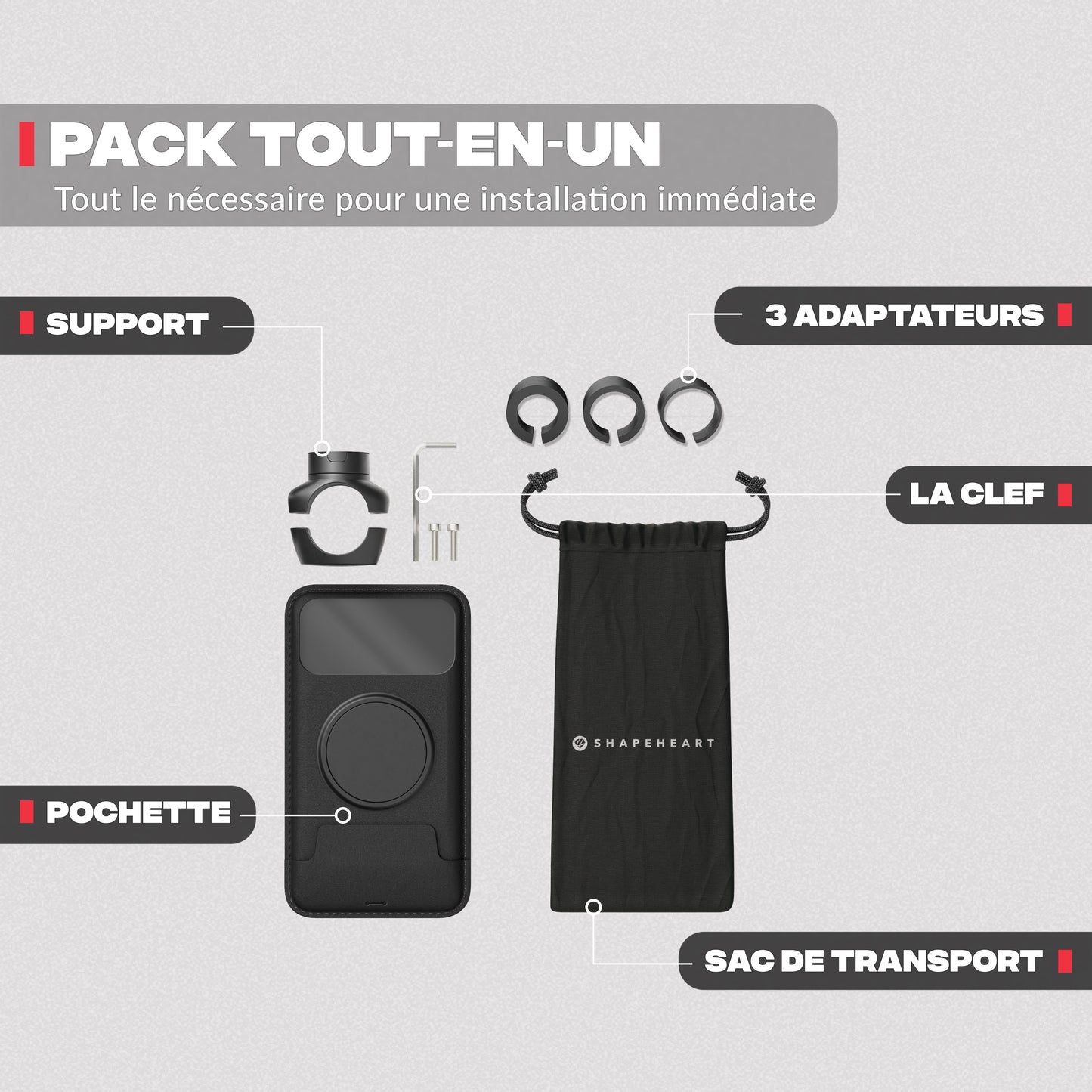Contenu du pack – Support téléphone moto PRO Shapeheart
