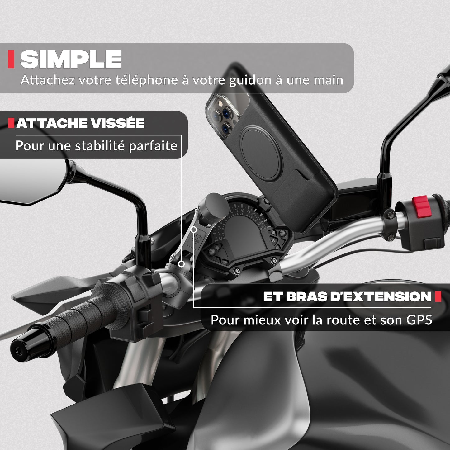 Seconde vue du produit – Support téléphone moto PRO BOOST Shapeheart